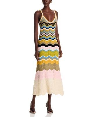 La DoubleJ Chevron Cotton Crochet Midi Dress