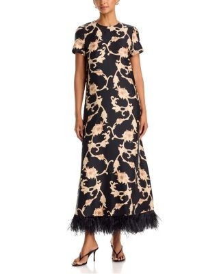 La DoubleJ Silk Feather Hem Swing Dress