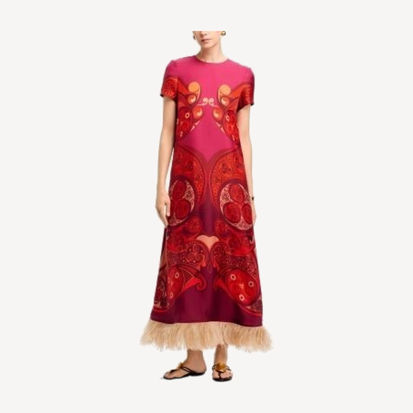 La DoubleJ Placee Swing Dress with Ostrich Feather Trim