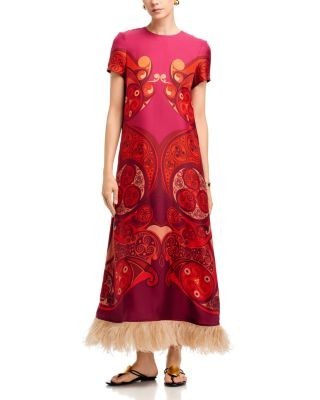 La DoubleJ Placee Swing Dress with Ostrich Feather Trim