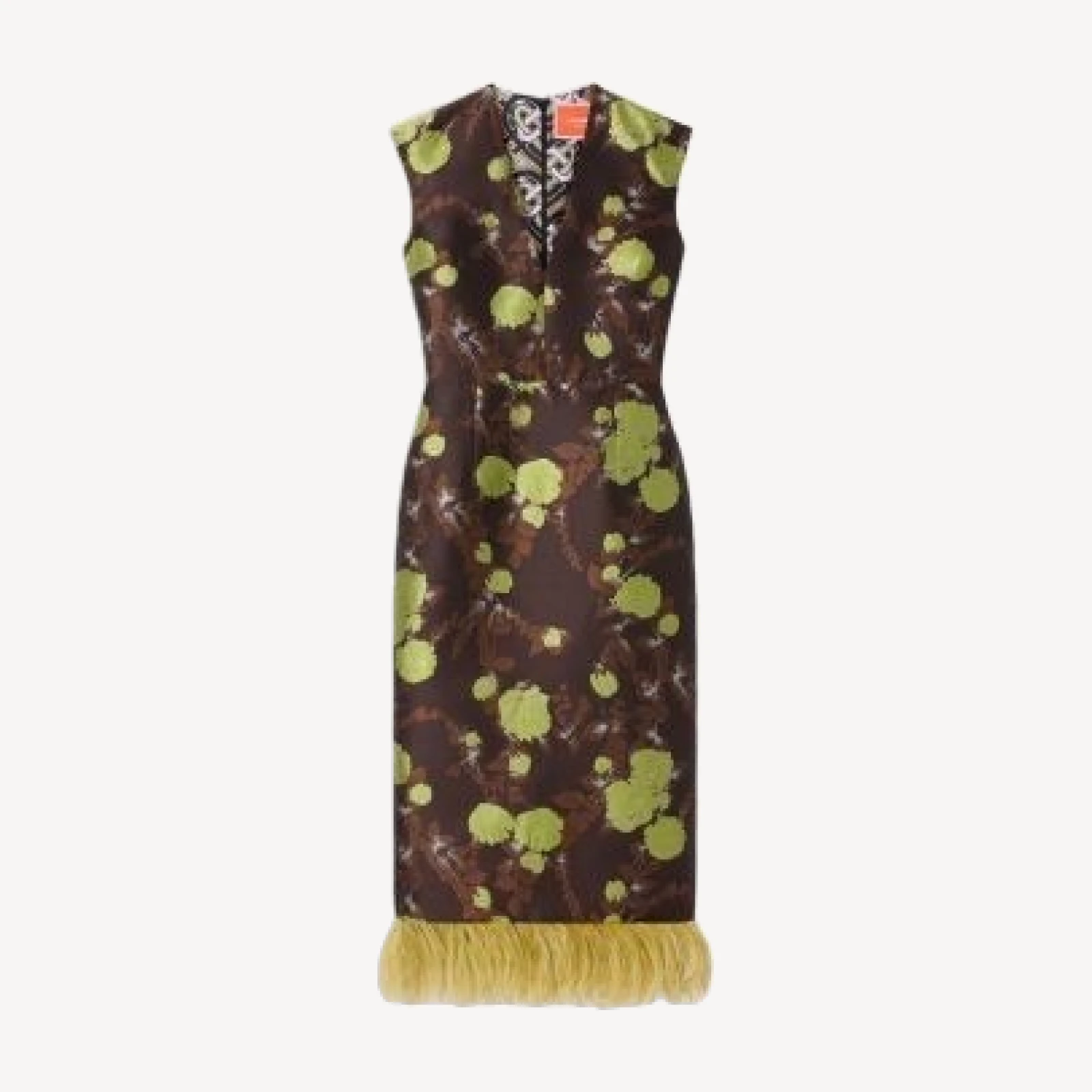 La DoubleJ Sleek Printed Feather Trim Dress
