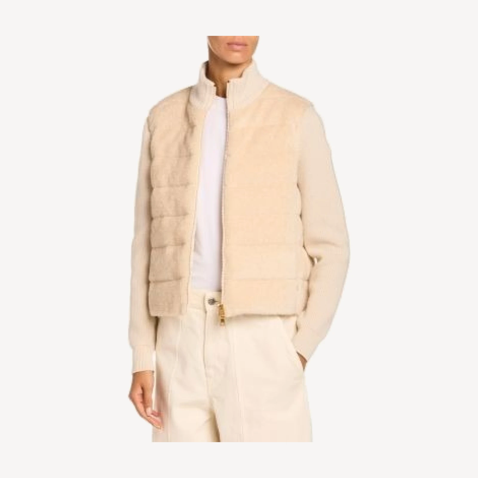 Moncler Padded Teddy & Wool Zip-Up Cardigan