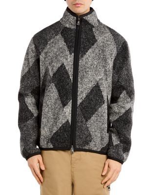 Moncler Diamond Pattern Wool Blend Zip Up Cardigan