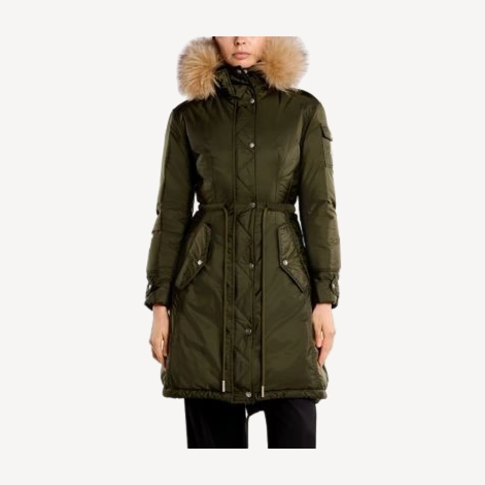 Moncler Moustique Hooded Shearling Trim Long Down Parka