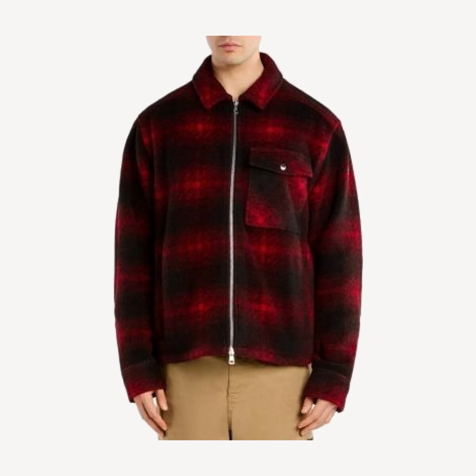 Moncler Point Collar Zip Check Pocket Shirt
