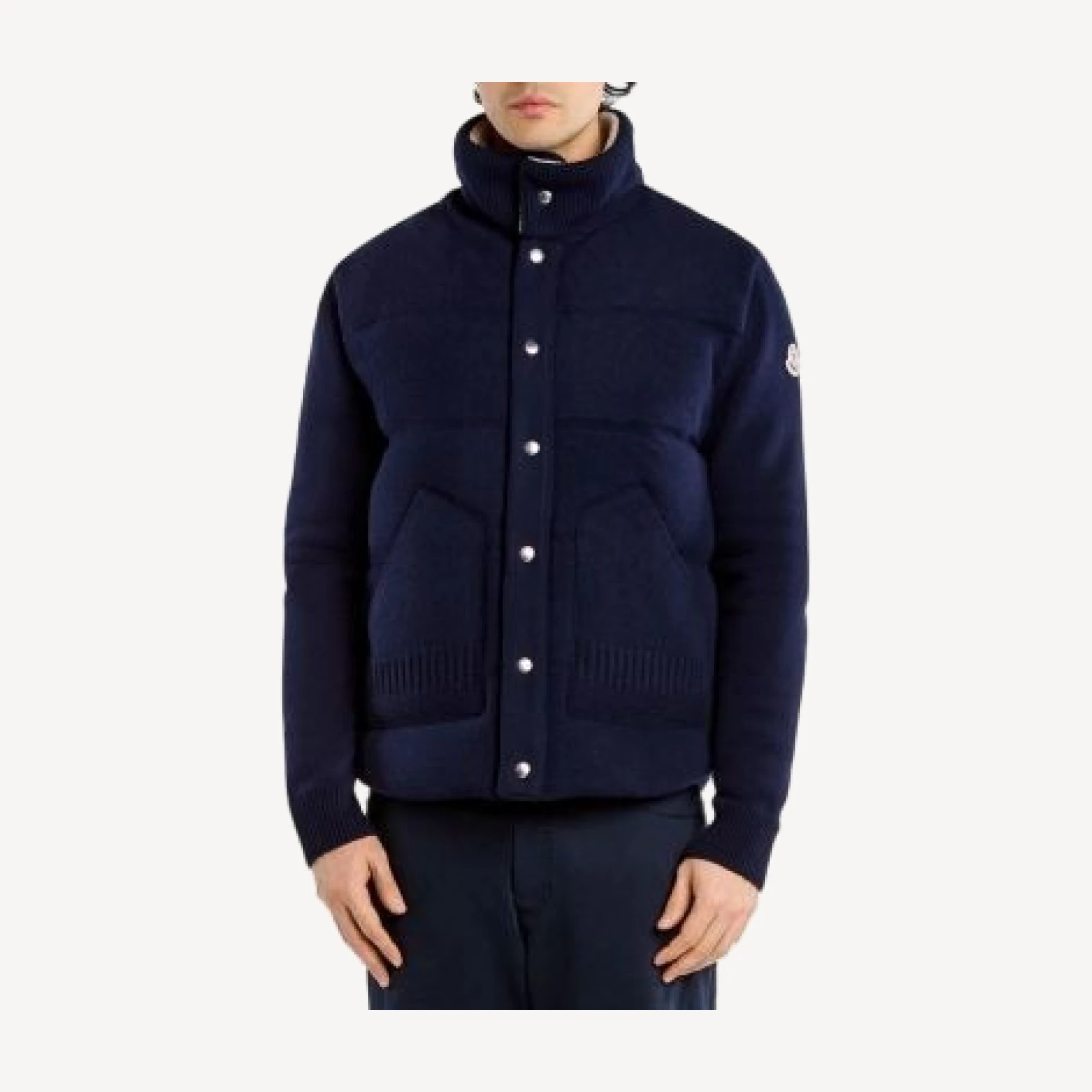 Moncler Wool & Cashmere Logo Patch Down Cardigan Sweater
