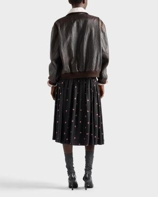 Prada Floral Print Washed Silk Midi-Skirt