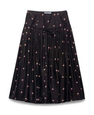 Prada Floral Print Washed Silk Midi-Skirt