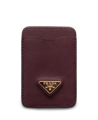 Prada Saffiano Leather Enameled Metal Triangle Logo Card Case