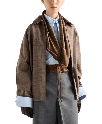 Prada Houndstooth Wool Blouson Jacket