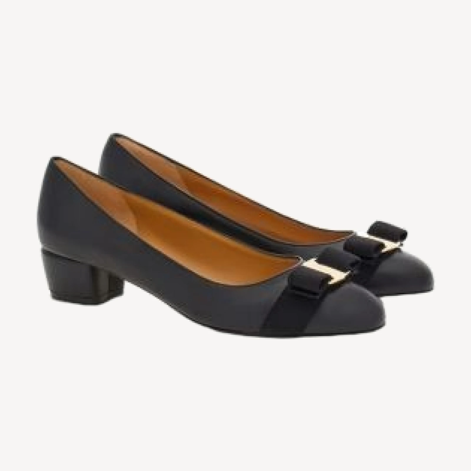 Ferragamo Women's Vara Soft Bow Detail Blue Block Heel Pumps