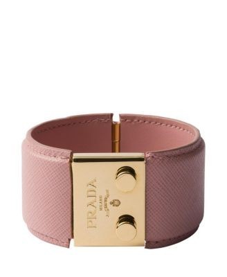 Prada Metal And Saffiano Leather Bracelet