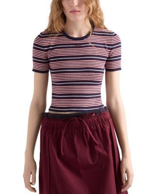 Prada Short Sleeved Striped Cotton Sweater