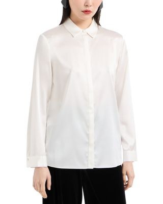 Emporio Armani Stretch Silk Satin Long Sleeve Button Down Blouse