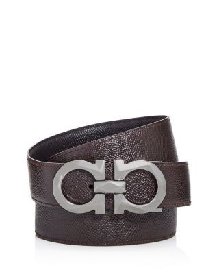 Salvatore Ferragamo Men's Double Gancini Reversible Pebbled Leather Belt
