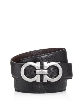 Salvatore Ferragamo Men's Double Gancini Reversible Pebbled Leather Belt
