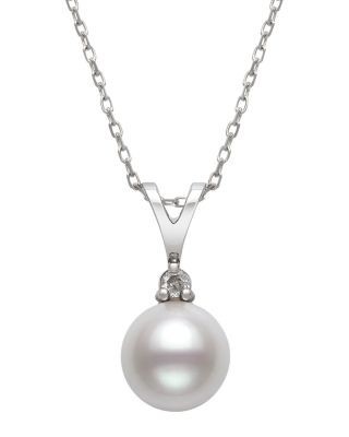 Bloomingdale's Fine Collection Diamond & Cultured Freshwater Pearl Pendant Necklace in 14K White Gold, 16