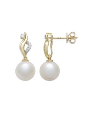 Bloomingdale's Fine Collection Cultured Freshwater Pearl & Diamond Swirl Drop Earrings in 14K Yellow Gold