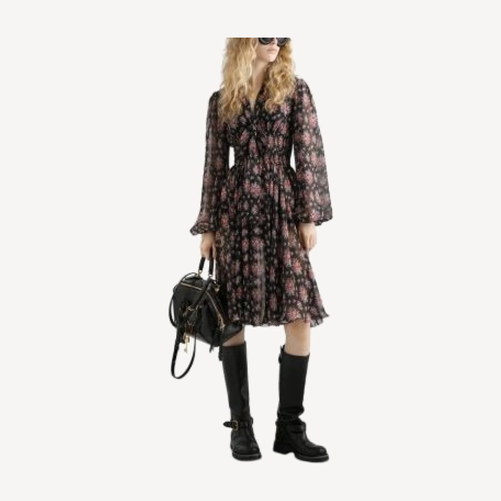Dolce & Gabbana Silk Blend Flower Bouquet Print Chiffon Dress