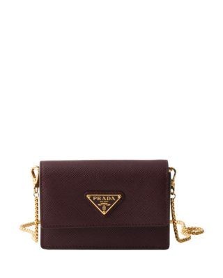 Prada Saffiano Leather Card Holder with Shoulder Strap