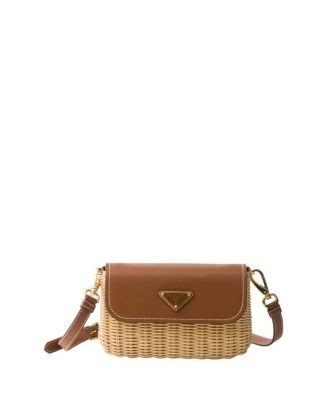 Prada Small Wicker and Leather Shoulder Bag