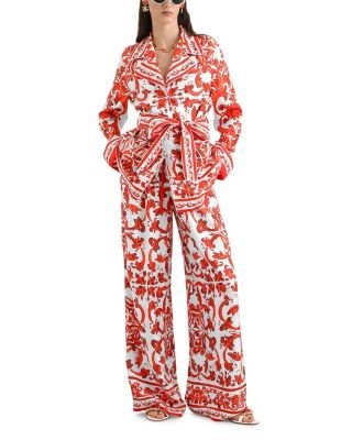 Dolce & Gabbana Majolica Print Silk Trousers