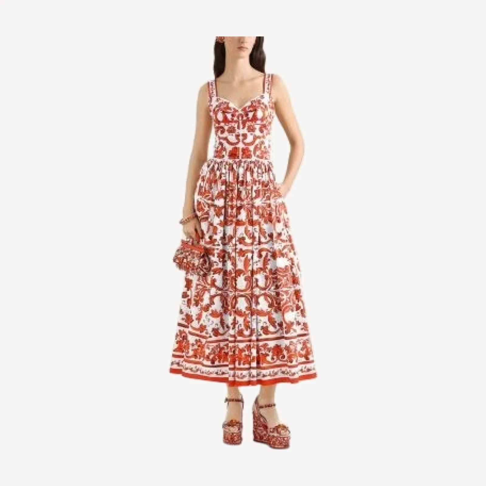 Dolce & Gabbana Majolica Print Long Poplin Dress