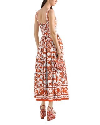 Dolce & Gabbana Majolica Print Long Poplin Dress