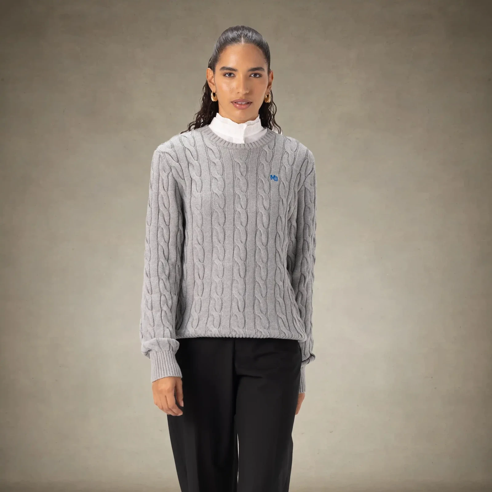 Women's Oversized Crew Neck Cable Knit Sweater