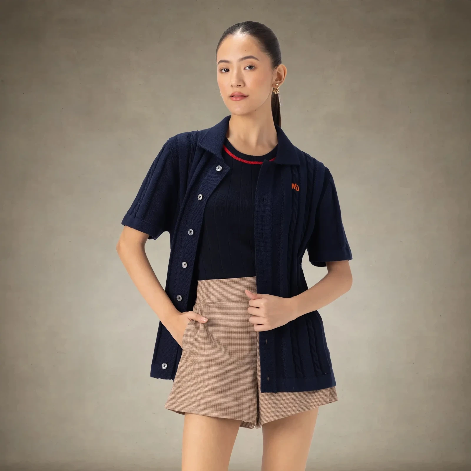 Women's Oversized Cable-Knit Polo Sweater