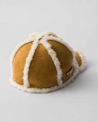 Prada Suede Shearling Baseball Cap