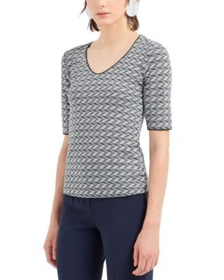 Emporio Armani Stretch Jersey Top with Geometric Jacquard Motif