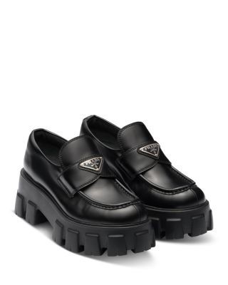 Prada Women's Brushed Leather Monolith Loafers