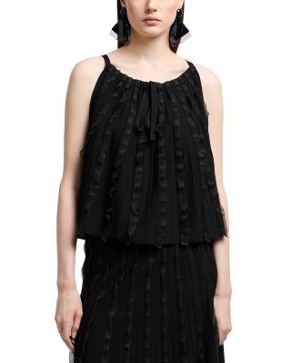 Emporio Armani Sleeveless Tent Top with Vertical Ruffle Detail