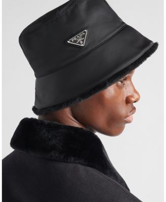 Prada Re-Nylon And Shearling Bucket Hat