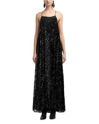 Emporio Armani Tulle Maxi Dress with Allover Sequin Embroidery