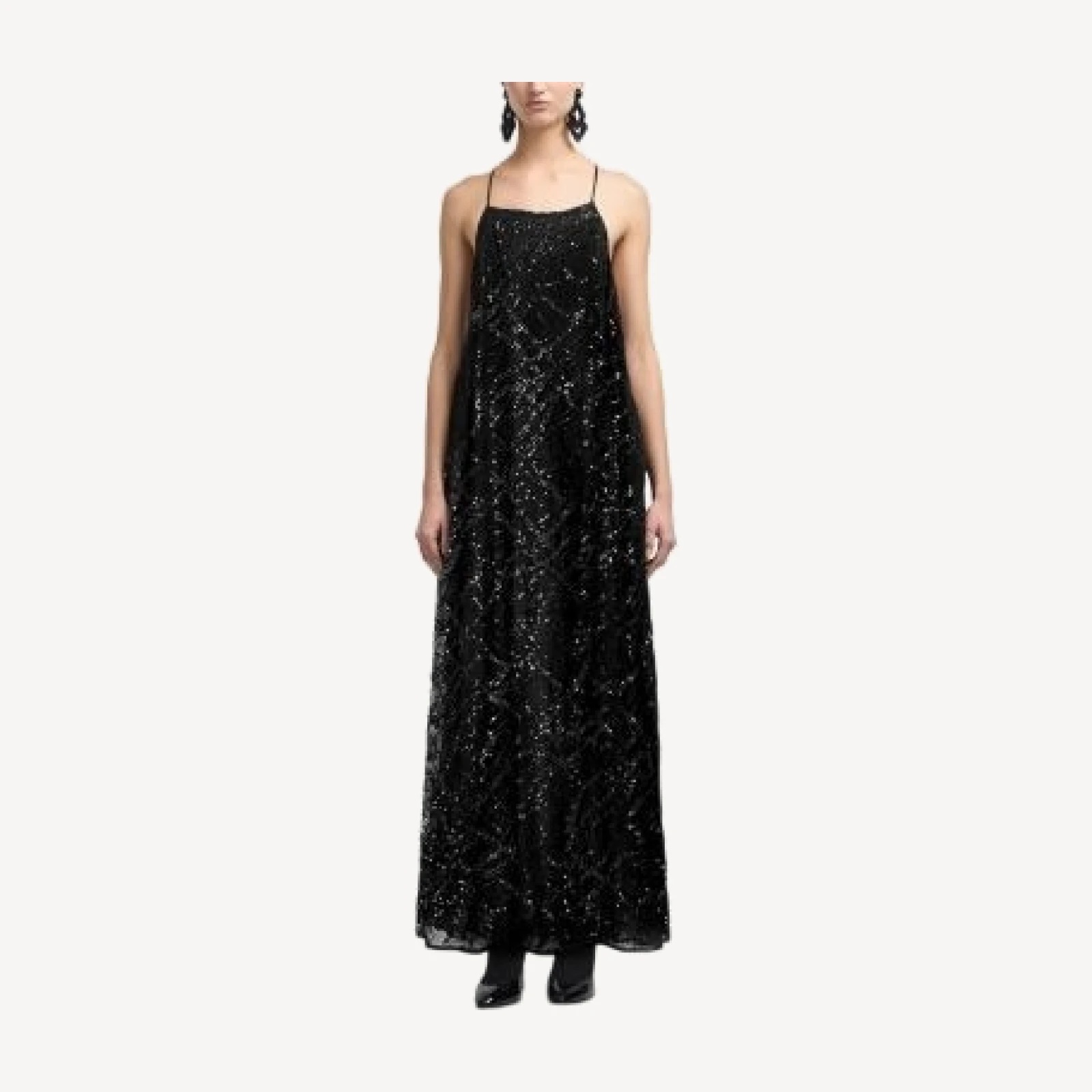 Emporio Armani Tulle Maxi Dress with Allover Sequin Embroidery