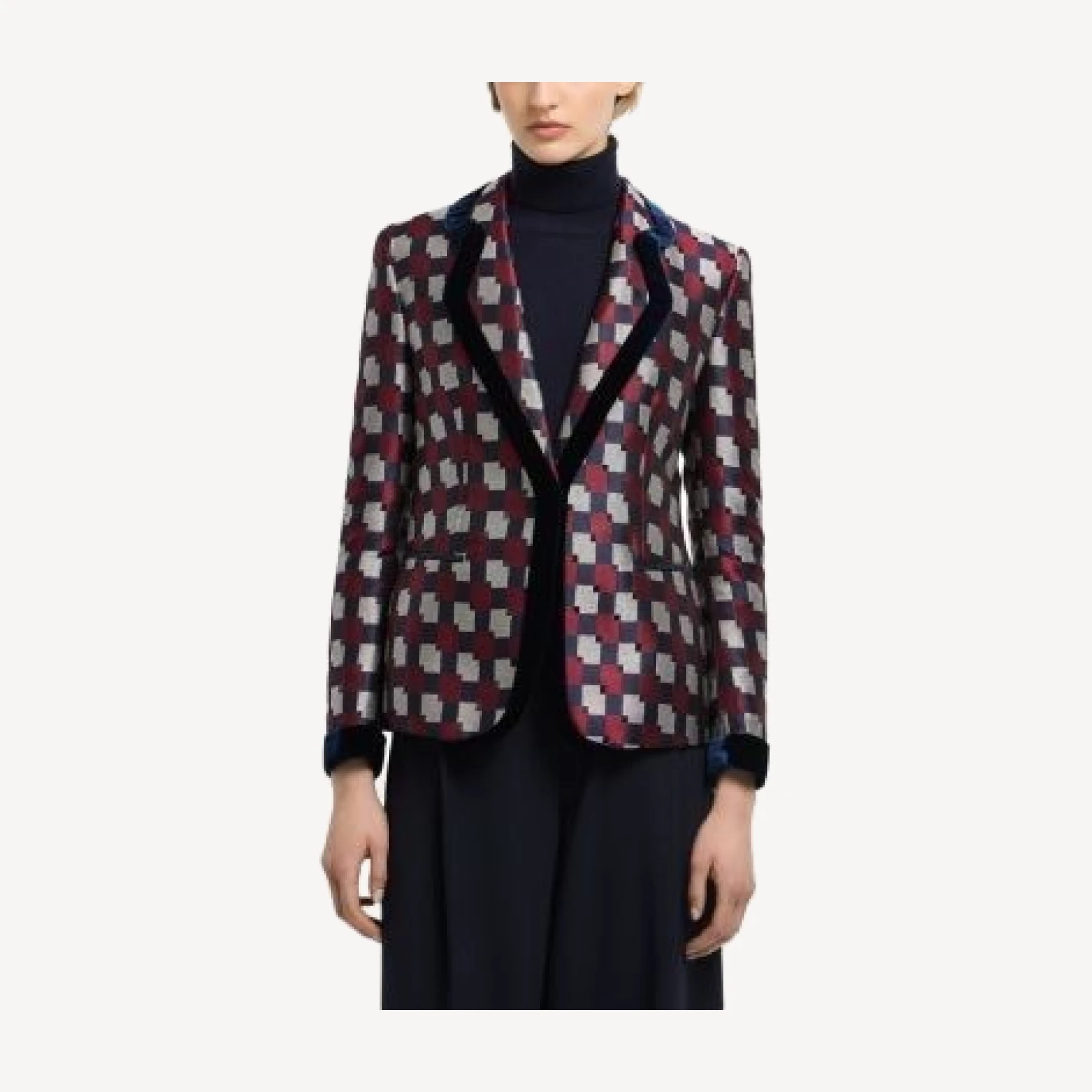 Emporio Armani Geometric Jacquard Velvet Trim Blazer