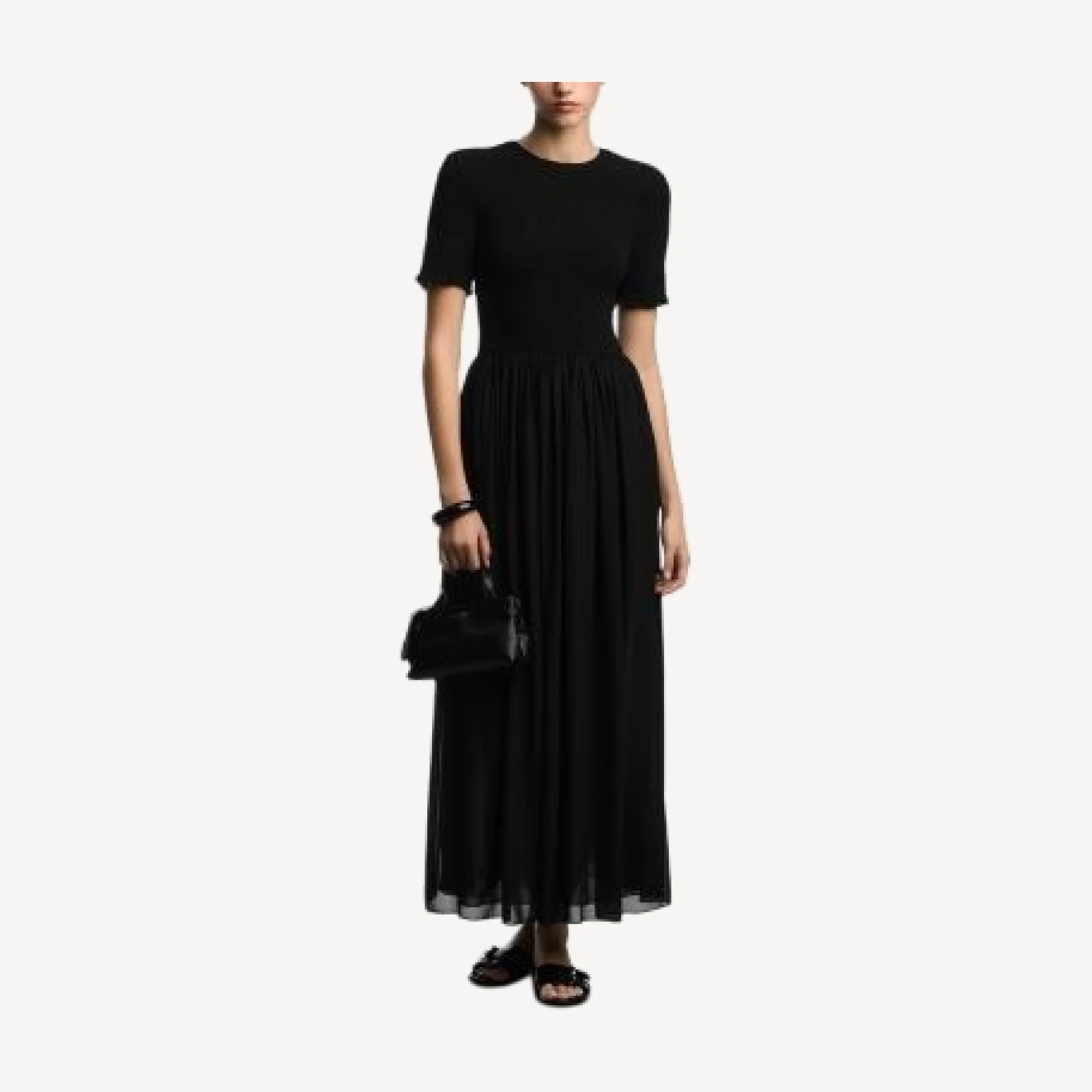 Emporio Armani Smocked Bodice Techno Georgette Midi Dress
