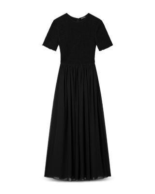 Emporio Armani Smocked Bodice Techno Georgette Midi Dress