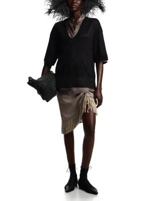Emporio Armani Heavy Canvas Fringe Trim Linen Skirt