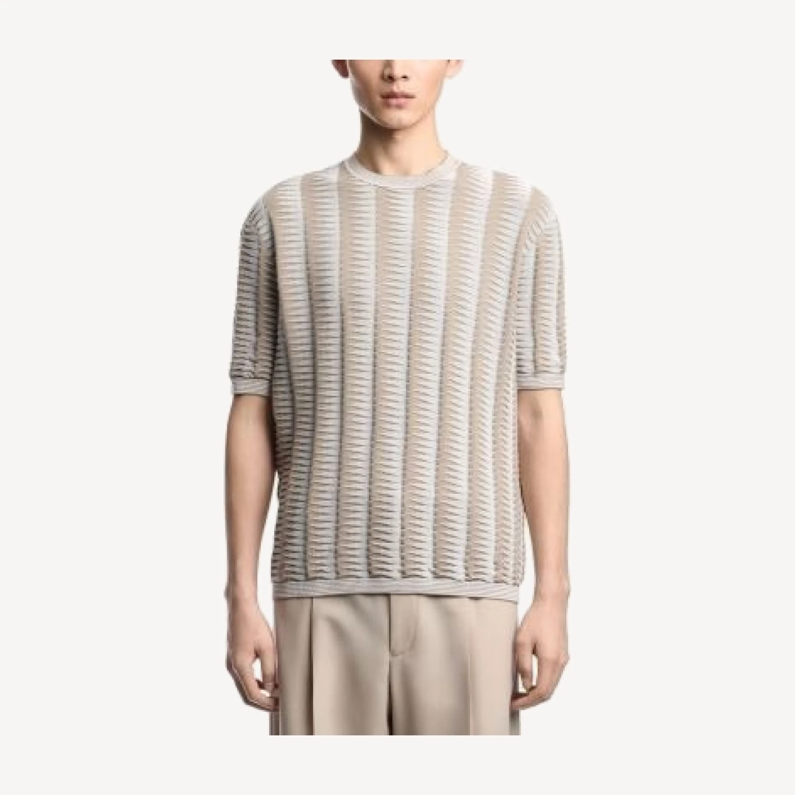 Emporio Armani Regular Fit Two Tone Jagged Motif Sweater T-Shirt