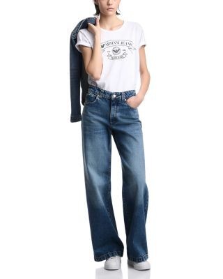Emporio Armani High Rise Wide Leg Jeans in Dark Blue Denim