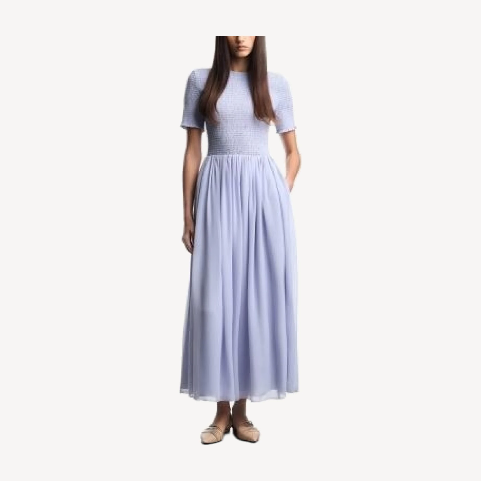 Emporio Armani Techno Georgette Smocked Bodice Midi Dress