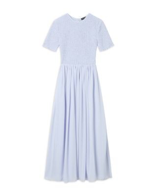 Emporio Armani Techno Georgette Smocked Bodice Midi Dress