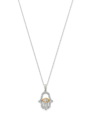 Bloomingdale's Fine Collection Diamond Hamsa Pendant Necklace in 14K Yellow & White Gold, 0.25 tcw