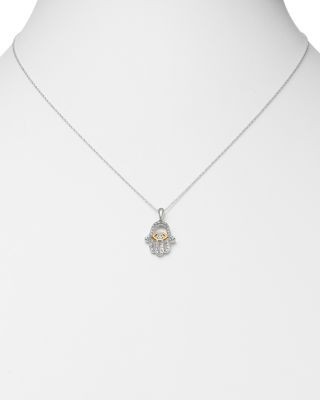 Bloomingdale's Fine Collection Diamond Hamsa Pendant Necklace in 14K Yellow & White Gold, 0.25 tcw