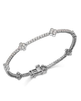 Bloomingdale's Fine Collection Diamond Clover Station Bracelet in 14K White Gold, 1.0 tcw
