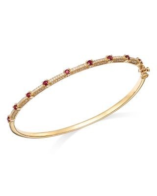 Bloomingdale's Fine Collection Ruby & Diamond Bangle Bracelet in 14K Yellow Gold