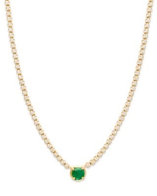 Bloomingdale's Fine Collection Emerald & Diamond Station Tennis Necklace in 14K Yellow Gold, 16.5